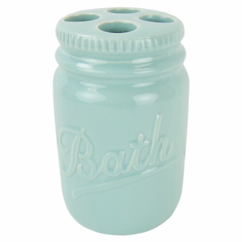 Home Basics 4 Piece Dolomite Mason Jar Bath Set, Mint Perspective: left