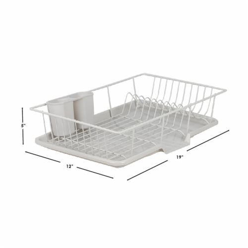 Home Basics 3 Piece Vinyl Coated Steel Dish Drainer with Drip Tray, Silver,  1 Unit - Kroger