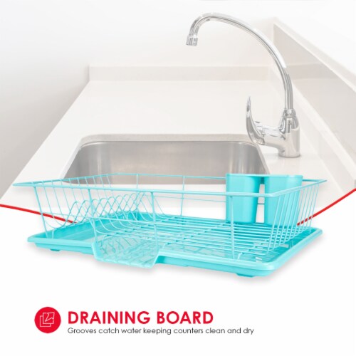 Home Basics 3 Piece Vinyl Coated Steel Dish Drainer with Drip Tray