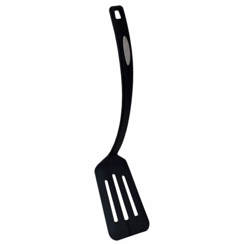 Nylon Black Flexible Non-Stick Slotted Spatula with Curved Handle Nylon Black Flexible Non-Stick Slotted Spatula with Curved Handle