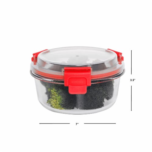 Home Basics Leak Proof 32  oz. Round  Borosilicate Glass Food Storage Container, Red Perspective: left