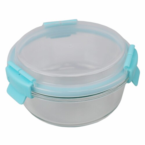 Home Basics 32 oz Borosilicate Glass  Food Storage Meal Prep Storage Container, Turquoise Perspective: left