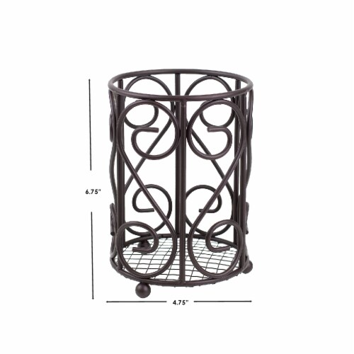 Scroll Collection Black Steel Cutlery Holder with Mesh Bottom and Non-Skid Feet Scroll Collection Black Steel Cutlery Holder with Mesh Bottom and Non-Skid Feet