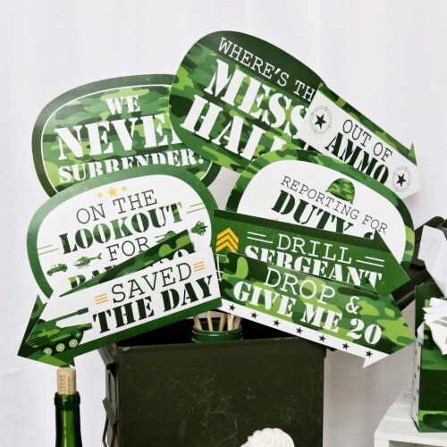 Big Dot of Happiness Funny Camo Hero - Army Military Camouflage Party Photo Booth Props 10 Pc Perspective: left
