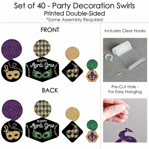 Big Dot of Happiness Mardi Gras - Masquerade Hanging Decor - Party Decor Swirls - Set of 40 Perspective: left