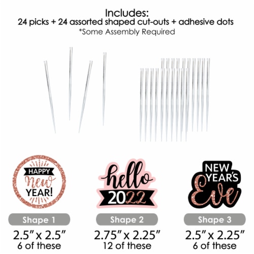 Big Dot of Happiness Rose Gold Happy New Year - Cupcake Toppers 2023 Clear Treat Picks 24 Ct Perspective: left