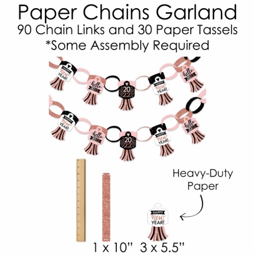 Big Dot of Happiness Rose Gold Happy New Year Decor Party Supplies Kit Doterrific Bundle Perspective: left