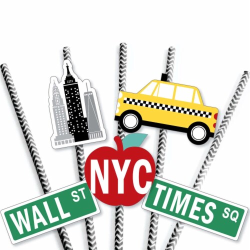 Big Dot of Happiness NYC Cityscape - Paper Straw Decor - New York City Striped Straws 24 Ct Perspective: left