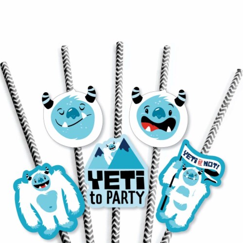 Big Dot of Happiness Yeti to Party Paper Straw Decor Abominable Snowman Striped Straws 24 Ct Perspective: left