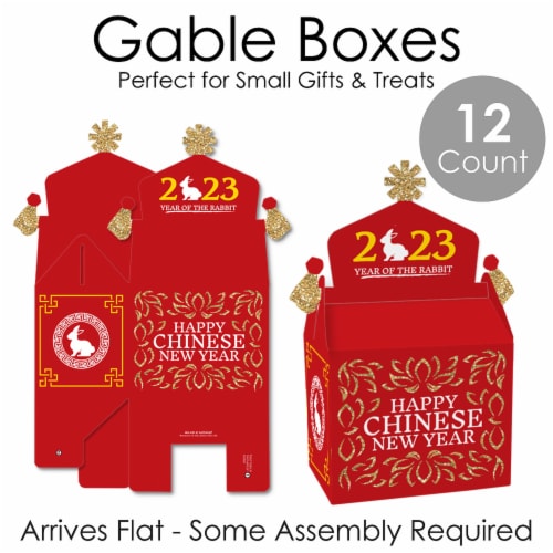 Big Dot of Happiness Chinese New Year Party Favors 2023 Year of The Rabbit Gable Boxes 12 Ct Perspective: left