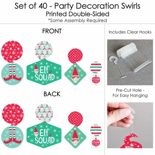 Big Dot of Happiness Elf Squad - Kids Elf Christmas Hanging Decor - Party Decor Swirls 40 Ct Perspective: left
