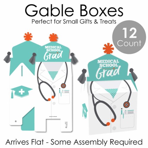 Big Dot of Happiness Medical School Grad Treat Box Favors Doctor Grad Party Gable Boxes 12 Ct Perspective: left