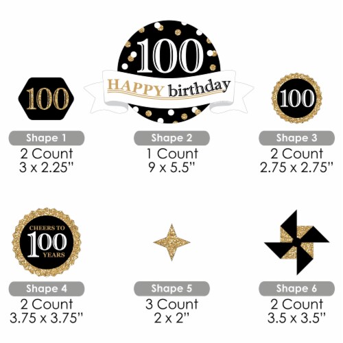 Big Dot of Happiness Adult 100th Birthday Gold - Party Cake Decor Kit - Cake Topper Set 11 Pc Perspective: left