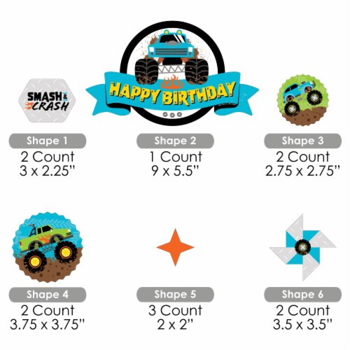 Big Dot of Happiness Smash & Crash - Monster Truck Birthday Decor Kit - Cake Topper Set 11 Pc Perspective: left
