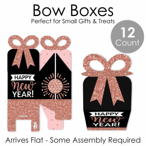 Big Dot of Happiness Rose Gold Happy New Year Square Favor Gift Party Bow Boxes 12 Ct Perspective: left