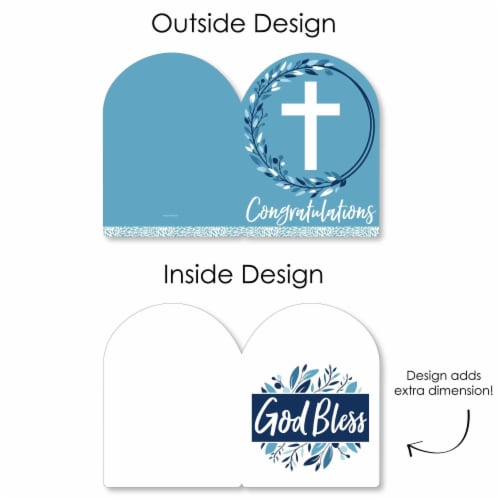 Big Dot of Happiness Blue Elegant Cross Congratulations Greeting Card Shaped Jumborific Card Perspective: left
