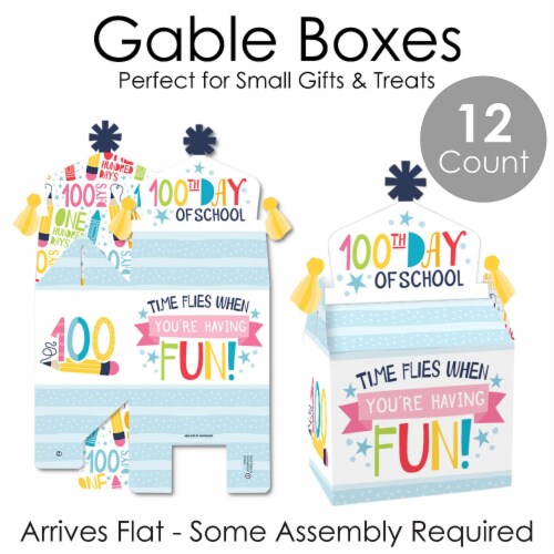 Big Dot of Happiness Happy 100th Day of School Treat Party Favors 100 Days Gable Boxes 12 Ct Perspective: left