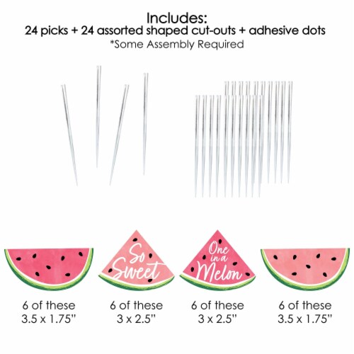 Big Dot of Happiness Sweet Watermelon Cupcake Toppers Fruit Party Clear Treat Picks 24 Ct Perspective: left