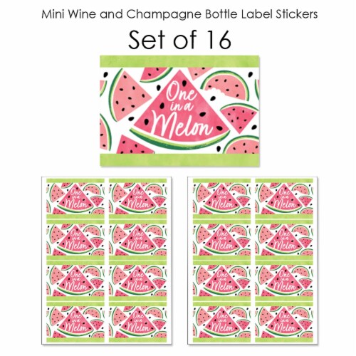 Big Dot of Happiness Sweet Watermelon Mini Wine Bottle Label Stickers Fruit Party Favor 16 Ct Perspective: left