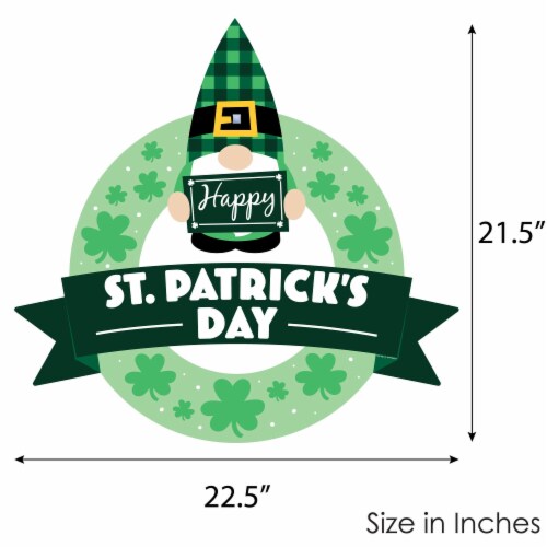 Big Dot of Happiness Irish Gnomes - Outdoor St. Patrick's Day Party Decor - Front Door Wreath Perspective: left