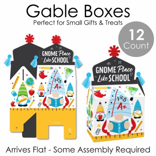 Big Dot of Happiness School Gnomes Treat Party Favors Teacher & Classroom Gable Boxes 12 Ct Perspective: left
