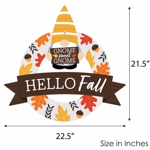 Big Dot of Happiness Fall Gnomes - Outdoor Autumn Harvest Party Decor - Front Door Wreath Perspective: left