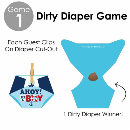 Big Dot of Happiness Ahoy Its a Boy Baby Shower Conversation Starter 2-in-1 Dirty Diaper Game Perspective: left