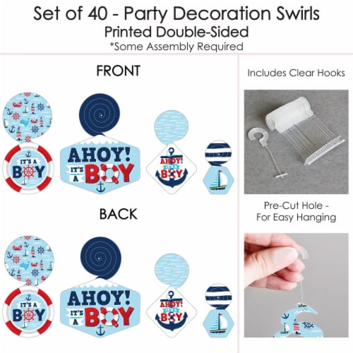 Big Dot of Happiness Ahoy It's a Boy - Nautical Baby Shower Hanging Party Decor Swirls 40 Ct Perspective: left