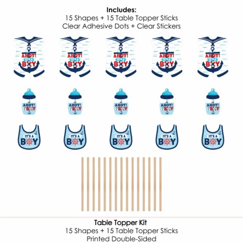 Big Dot of Happiness Ahoy It's a Boy - Nautical Baby Shower Centerpiece - Table Toppers 15 Ct Perspective: left