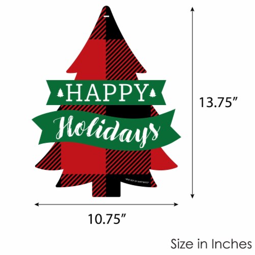 Big Dot of Happiness Holiday Plaid Trees Hanging Christmas Outdoor Front Door Decor 1 Pc Sign Perspective: left