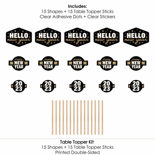 Big Dot of Happiness Hello New Year - 2023 NYE Party Centerpiece Sticks - Table Toppers 15 Ct Perspective: left