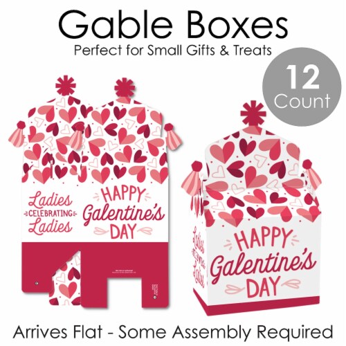 Big Dot of Happiness Happy Galentine's Day - Valentine's Day Party Goodie Gable Boxes 12 ct Perspective: left