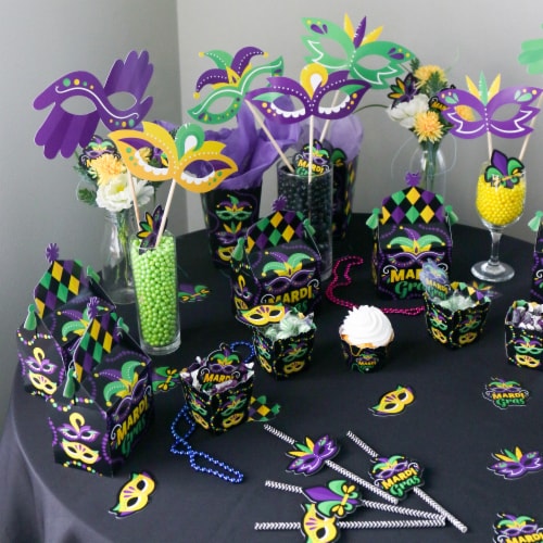 Big Dot of Happiness Colorful Mardi Gras Mask - Masquerade Party Decor Cupcake Wrappers 12 Ct Perspective: left