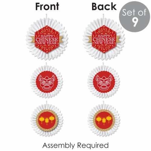 Big Dot of Happiness Chinese New Year - Hanging Decor Paper Fans 9 Ct Perspective: left