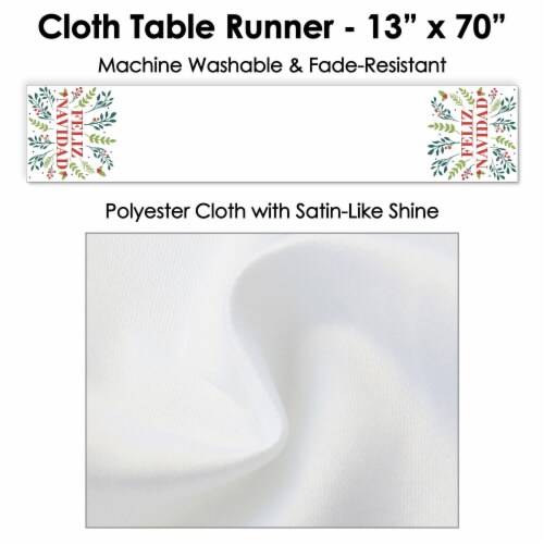 Big Dot of Happiness Feliz Navidad Holiday & Spanish Christmas Cloth Table Runner 13 x 70 in Perspective: left