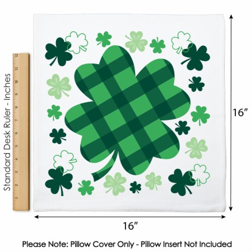 Big Dot of Happiness Shamrock St. Patrick's Day - Cushion Case Throw Pillow Cover 16 x 16 In Perspective: left
