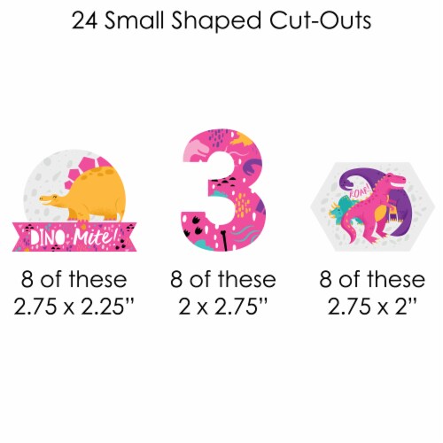 Big Dot of Happiness 3rd Birthday Roar Dinosaur Girl Party Clothespin Garland Banner 44 Pc Perspective: left