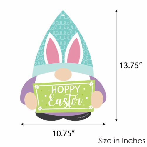 Big Dot of Happiness Easter Gnomes Spring Bunny Party Outdoor Front Door Decor 1 Pc Sign Perspective: left