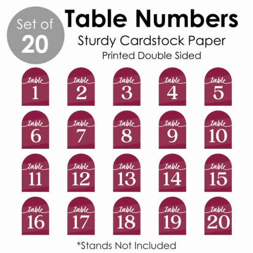 Big Dot of Happiness Burgundy Elegantly Simple Double-Sided 5 x 7 In Cards Table Numbers 1-20 Perspective: left