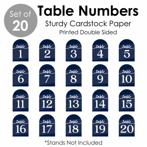 Big Dot of Happiness Navy Blue Elegantly Simple Double-Sided 5 x 7  Cards Table Numbers 1-20 Perspective: left