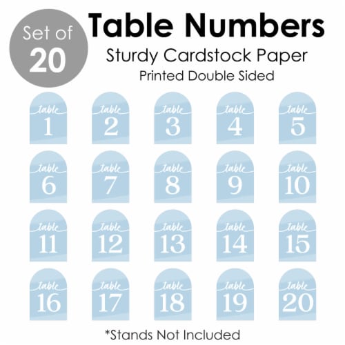 Big Dot of Happiness Dusty Blue Elegantly Simple Double-Sided 5 x 7  Cards Table Numbers 1-20 Perspective: left
