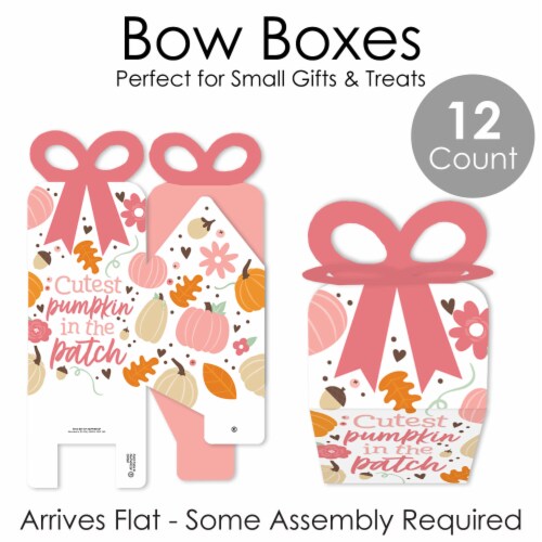 Big Dot of Happiness Girl Little Pumpkin Square Favor Birthday Baby Shower Bow Boxes 12 Ct Perspective: left