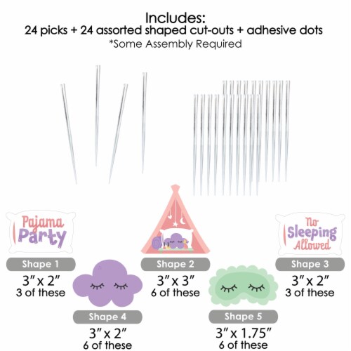 Big Dot of Happiness Pajama Slumber Party Toppers Girls Birthday Clear Treat Picks 24 Ct Perspective: left