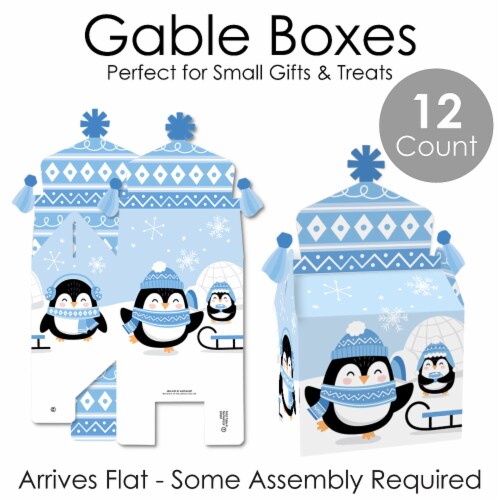 Big Dot of Happiness Winter Penguins Favor Holiday & Christmas Party Goodie Gable Boxes 12 Ct Perspective: left