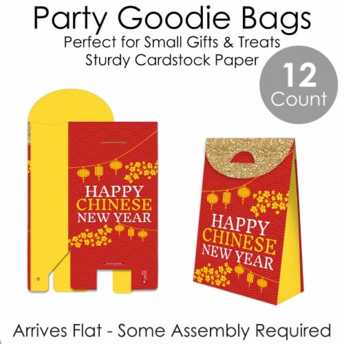 Big Dot of Happiness Chinese New Year Lunar New Year Gift Favor Bags Party Goodie Boxes 12 Ct Perspective: left