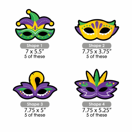 Big Dot of Happiness Colorful Mardi Gras Mask Decorations Masquerade Party Essentials 20 Ct Perspective: left