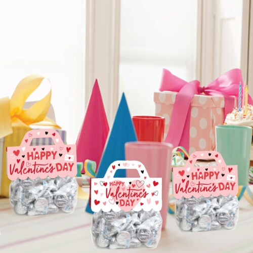 Big Dot of Happiness Happy Valentine's Day DIY Favor Bag Labels Candy Bags with Toppers 24 Ct Perspective: left