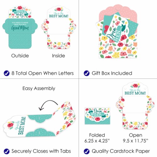 Big Dot of Happiness Colorful Floral Happy Mother's Day Cards Gift Box Open When Letters 8 Ct Perspective: left
