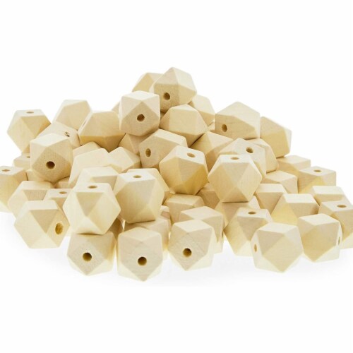 Geometric Wood Beads for Jewelry Making and DIY Crafts (20mm, 100 Pack) Perspective: left