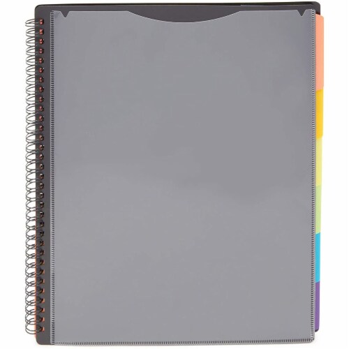 Okuna Outpost Black Spiral Notebook with Folder Pockets, 1/6 Cut Divider Tabs (10 x 11.75 in) Perspective: left